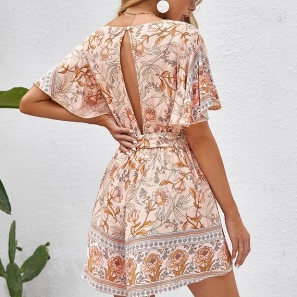 Floral belted romper summer spring - Picture 2 of 5